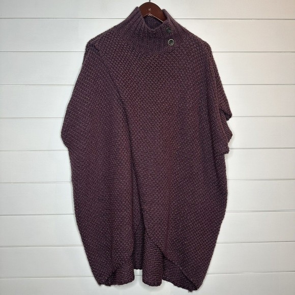 Simply Noelle Knit Cape S/M Purple Poncho Oversized Heavy Chunky Sweater Mocknec - Picture 2 of 8